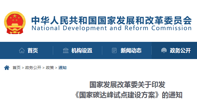 重磅！國家發展改革委：關于印發《國家碳達峰試點建設方案》的通知